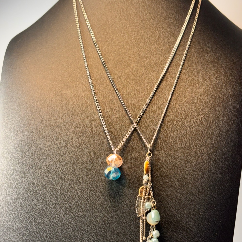 Necklace Set Silver Blue Orange Crystal Boho Whimsygoth Cottagecore Fairycore - Picture 3 of 9